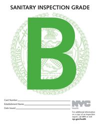 New York City Health Department Restaurant B Grade